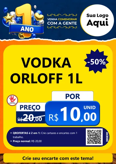 Modelo de Cartaz para Cartaz A4 Vertical com o tema Um Ano de Aniversário para Distribuidora de bebidas
