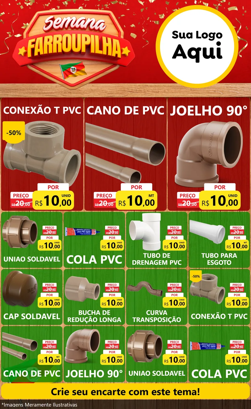 Modelo de Encarte para Encarte Grande com o tema Semana Farroupilha para Tubos e conexões