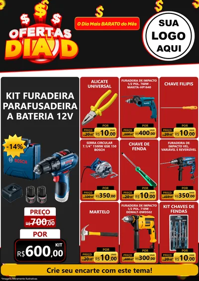 Modelo de Encarte para Encarte A4 Vertical com o tema Ofertas Dia D para Maquinas e Ferramentas