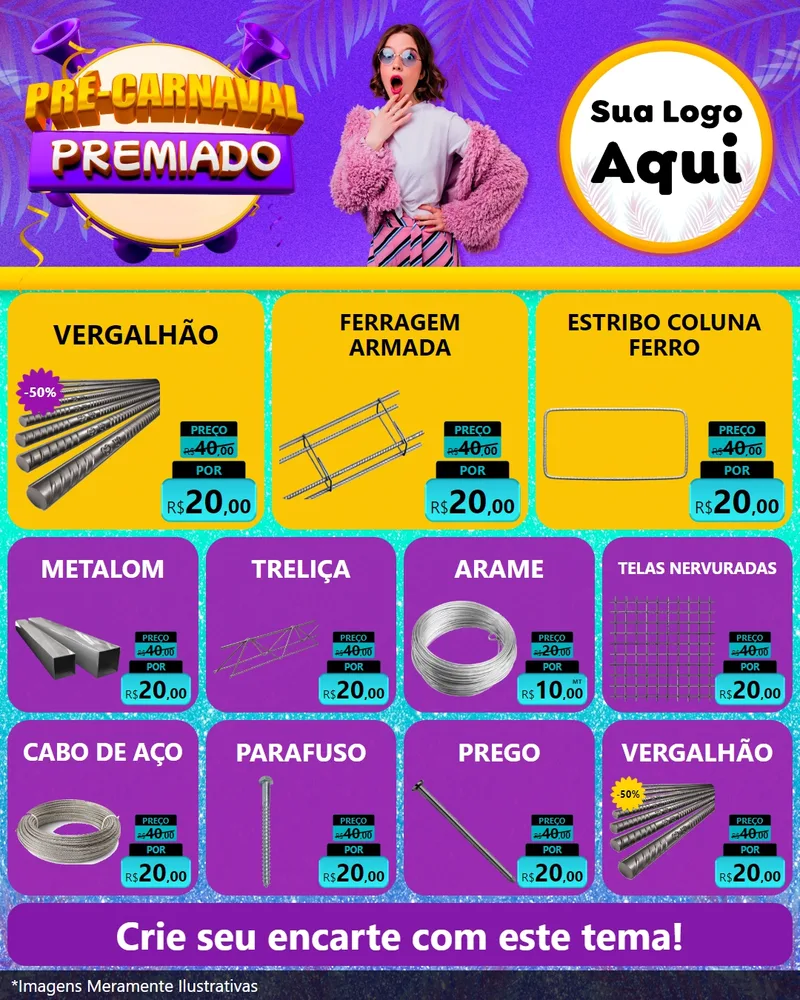 Modelo de Rede Social para Feed Instagram com o tema Pré-Carnaval Premiado para Ferragens