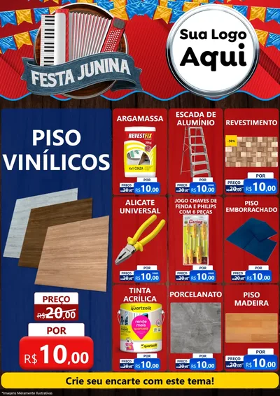 Modelo de Encarte para Encarte A4 Vertical com o tema Festa Junina para Material para Construção