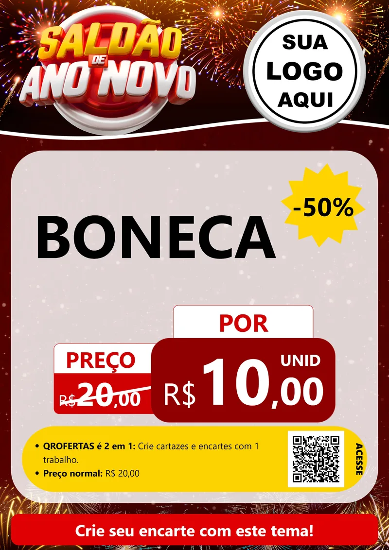 Modelo de Cartaz para Cartaz A4 Vertical com o tema Saldão de Ano Novo para Brinquedos
