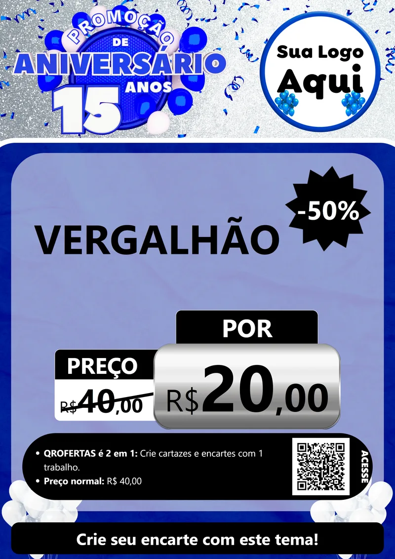 Modelo de Cartaz para Cartaz A4 Vertical com o tema Promoção de Aniversário - 15 Anos para Ferragens