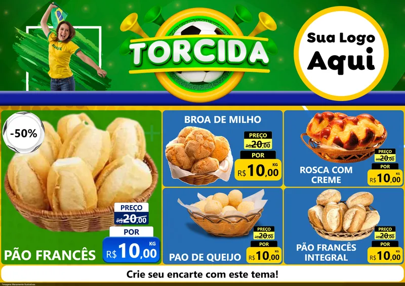Modelo de Encarte para Encarte A4 Horizontal com o tema Torcida para Padaria