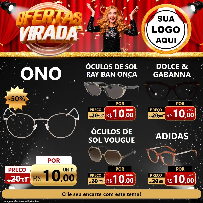 Modelo de Rede Social para Feed Facebook com o tema Ofertas da Virada para Óticas