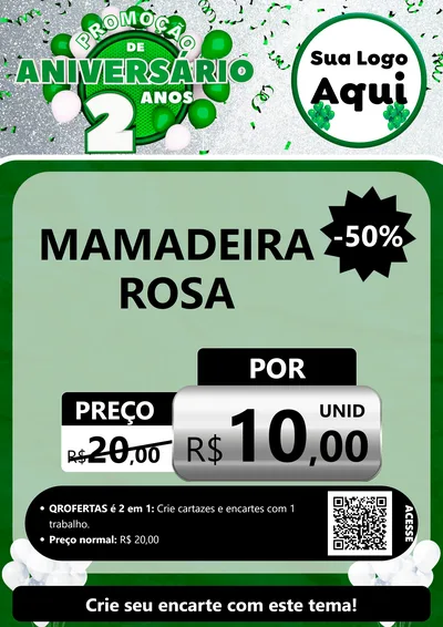 Modelo de Cartaz para Cartaz A4 Vertical com o tema Promoção de Aniversário - 2 Anos para Bebês