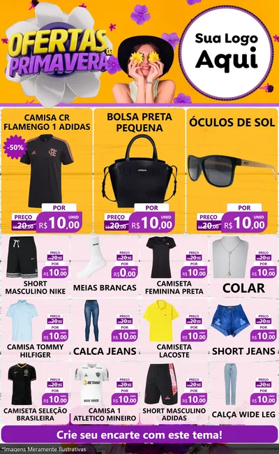 Modelo de Encarte para Encarte Grande com o tema Ofertas Da Primavera para Roupas e acessórios