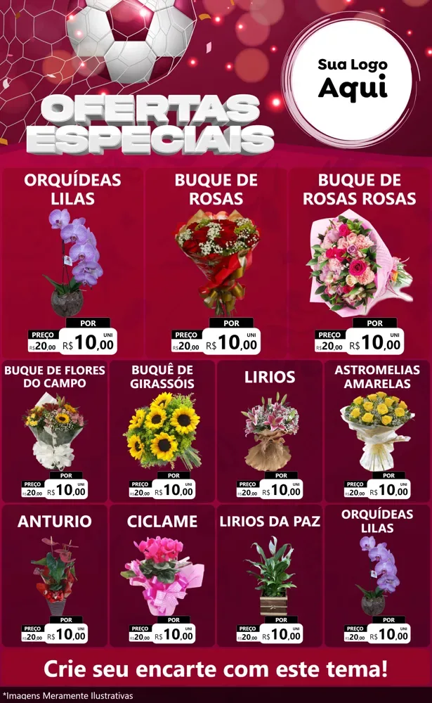 Modelo de Encarte para Encarte Grande com o tema Ofertas Especiais - Futebol para Floricultura e jardim