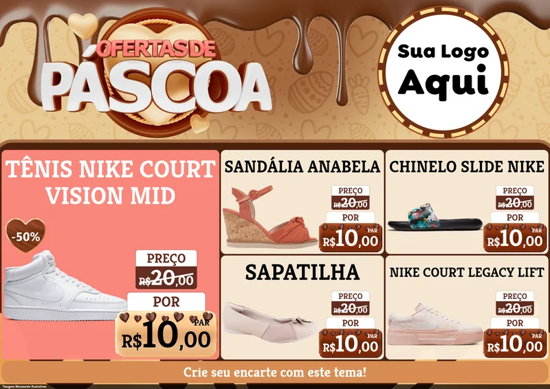 Modelo de Encarte para Encarte A4 Horizontal com o tema Ofertas de Páscoa para Calçados