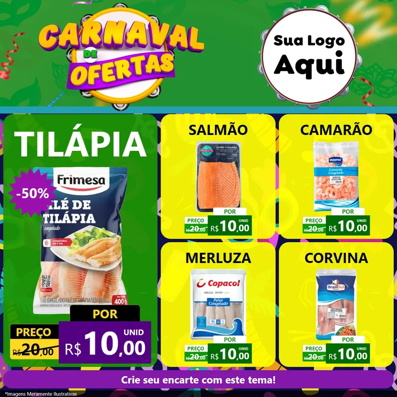 Modelo de Rede Social para Feed Facebook com o tema Carnaval de Ofertas para Peixaria