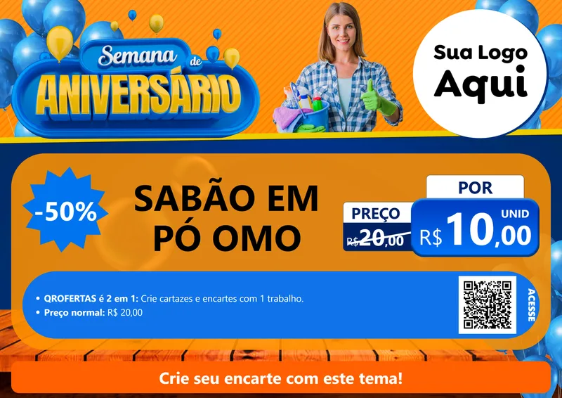 Modelo de Cartaz para Cartaz A4 Horizontal com o tema Semana de Aniversário para Produtos de Limpeza