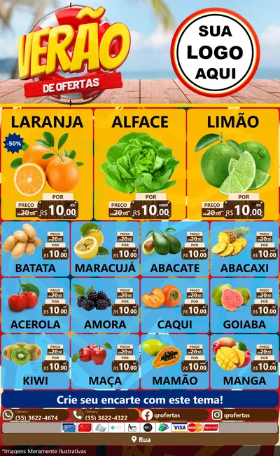 Modelo de Encarte para Encarte Grande com o tema Verão de Ofertas para Hortifrúti