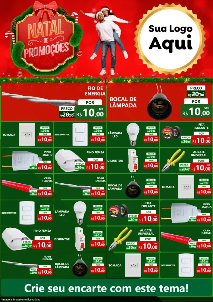 Modelo de Encarte para Encarte A4 Vertical com o tema Natal de Promoções para Materiais Elétricos