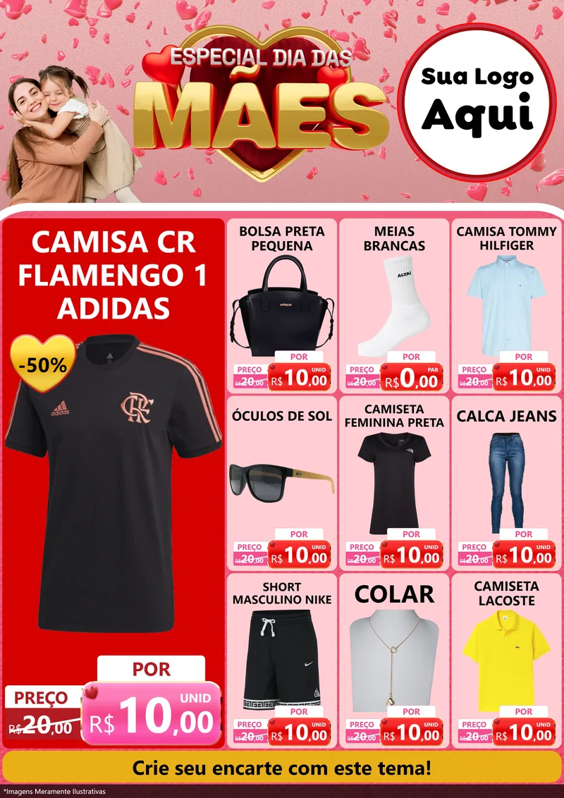 Modelo de Encarte para Encarte A4 Vertical com o tema Especial Dia Das Mães para Roupas e acessórios