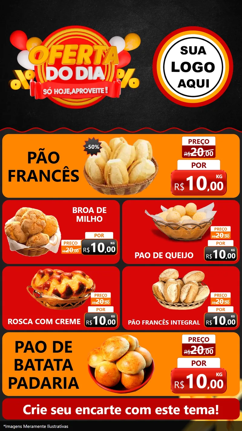 Modelo de TV para TV Vertical com o tema Oferta do Dia - Só hoje, Aproveite! para Padaria