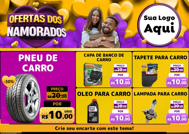 Modelo de Encarte para Encarte A4 Horizontal com o tema Oferta Dos Namorados para Auto peças