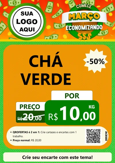 Modelo de Cartaz para Cartaz A4 Vertical com o tema Comece Março Economizando para Produtos Naturais