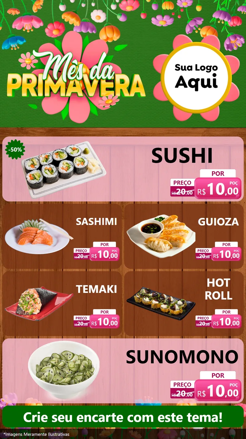 Modelo de TV para TV Vertical com o tema Mês da Primavera para Comida japonesa