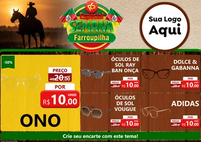 Modelo de Encarte para Encarte A4 Horizontal com o tema Especial Semana Farroupilha para Óticas