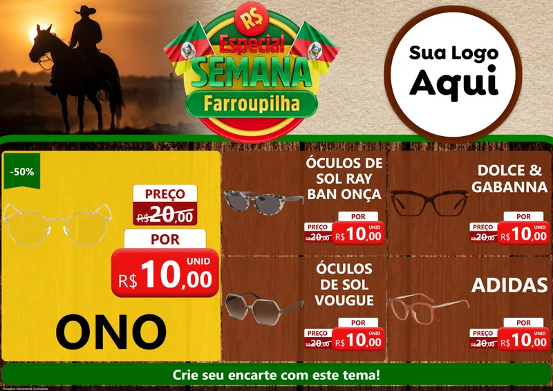 Modelo de Encarte para Encarte A4 Horizontal com o tema Especial Semana Farroupilha para Óticas