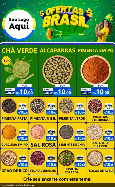Modelo de Encarte para Encarte Grande com o tema Ofertas Semana do Brasil para Produtos Naturais