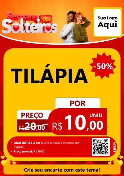 Modelo de Cartaz para Cartaz A4 Vertical com o tema Semana dos Solteiros para Peixaria