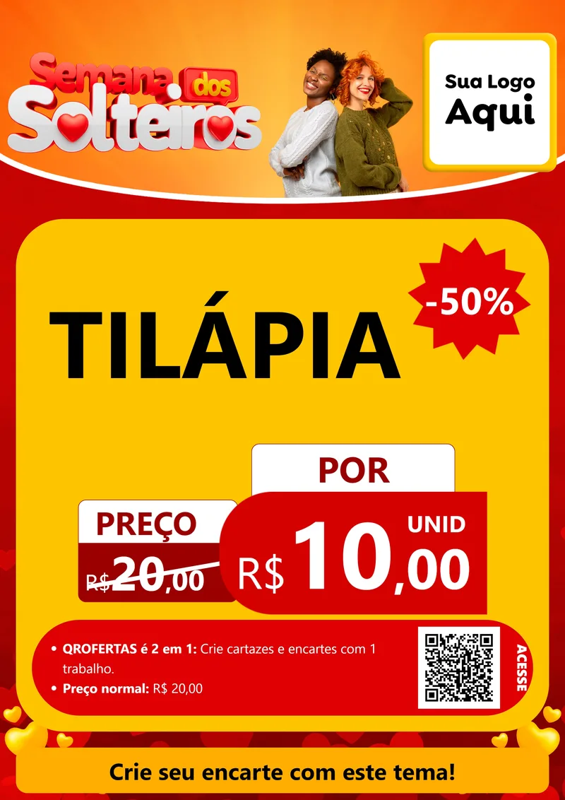 Modelo de Cartaz para Cartaz A4 Vertical com o tema Semana dos Solteiros para Peixaria