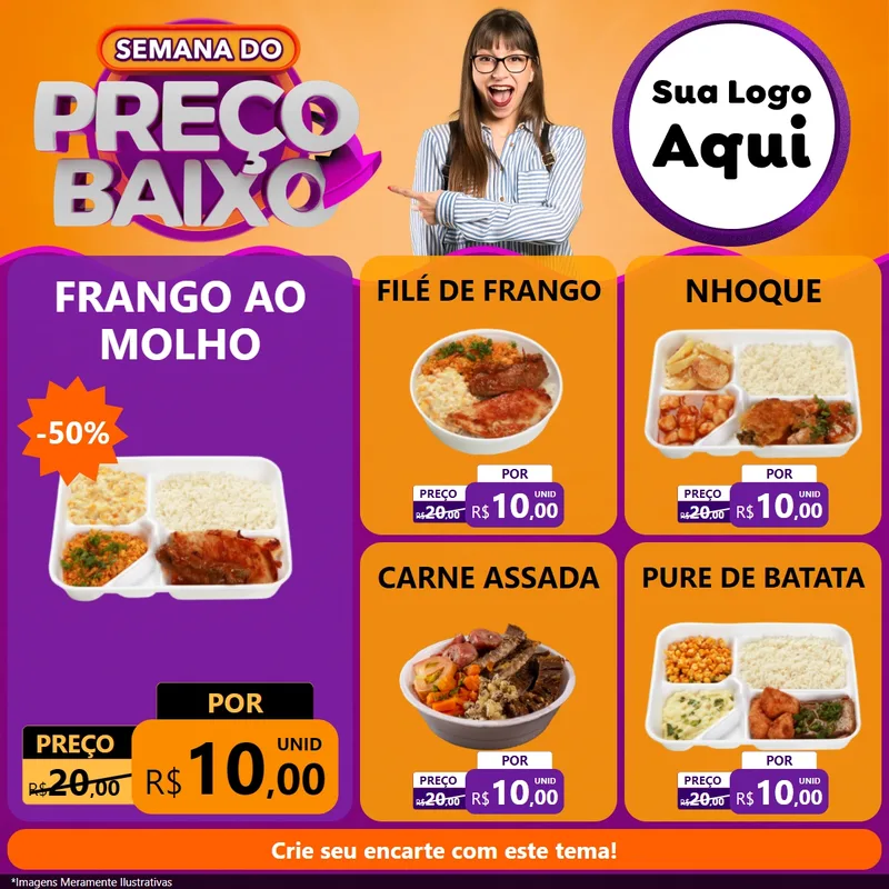 Modelo de Rede Social para Feed Facebook com o tema Semana do Preço Baixo para Restaurante