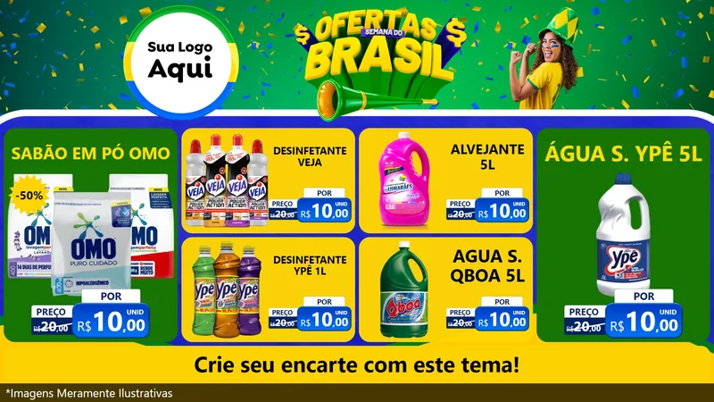 Modelo de TV para TV Horizontal com o tema Ofertas Semana do Brasil para Produtos de Limpeza