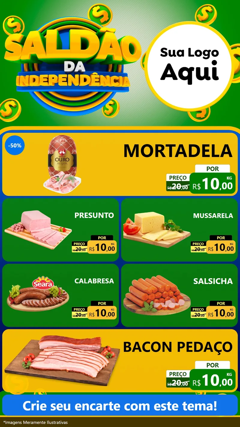 Modelo de TV para TV Vertical com o tema Saldão da Indepêndencia para Frios e Laticínios
