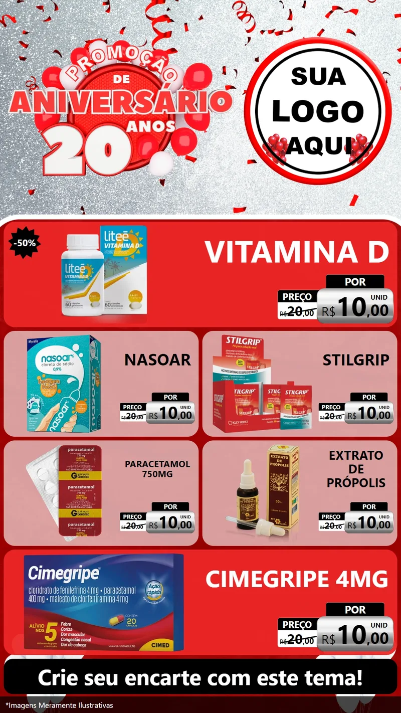 Modelo de TV para TV Vertical com o tema Promoção de Aniversário - 20 Anos para Farmácia