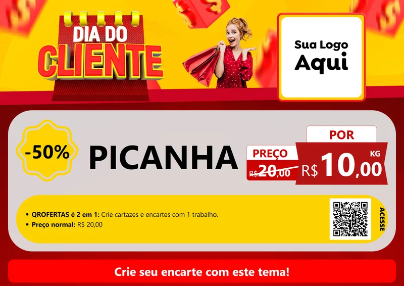 Modelo de Cartaz para Cartaz A4 Horizontal com o tema Dia do Cliente para Açougue