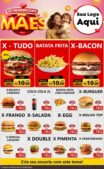 Modelo de Encarte para Encarte Grande com o tema Semana das Mães para Hamburgueria