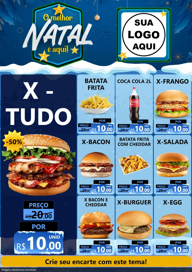 Modelo de Encarte para Encarte A4 Vertical com o tema O Melhor Natal É Aqui! para Hamburgueria