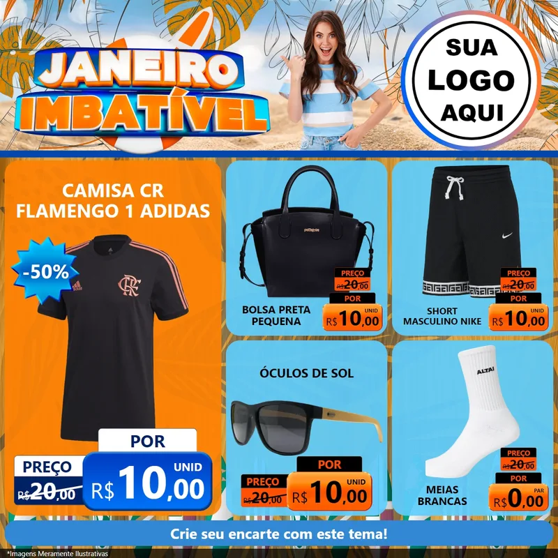 Modelo de Rede Social para Feed Facebook com o tema Janeiro Imbatível para Roupas e acessórios