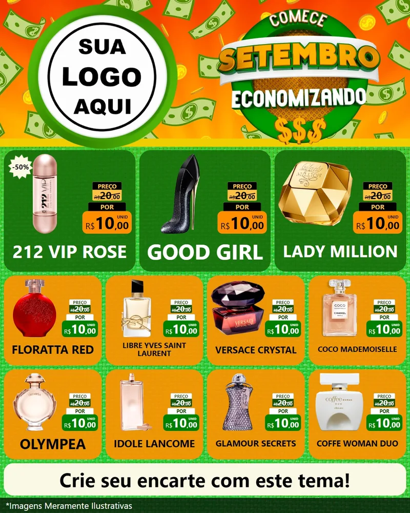 Modelo de Rede Social para Feed Instagram com o tema Comece Setembro Economizando para Perfumes