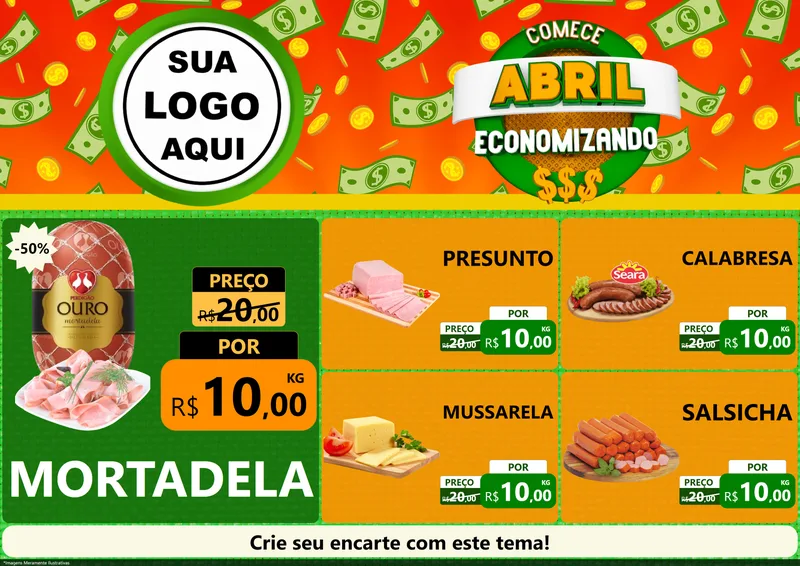 Modelo de Encarte para Encarte A4 Horizontal com o tema Comece Abril Economizando para Frios e Laticínios