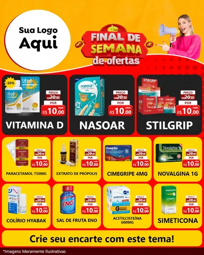 Modelo de Rede Social para Feed Instagram com o tema Final de Semana de Ofertas para Farmácia
