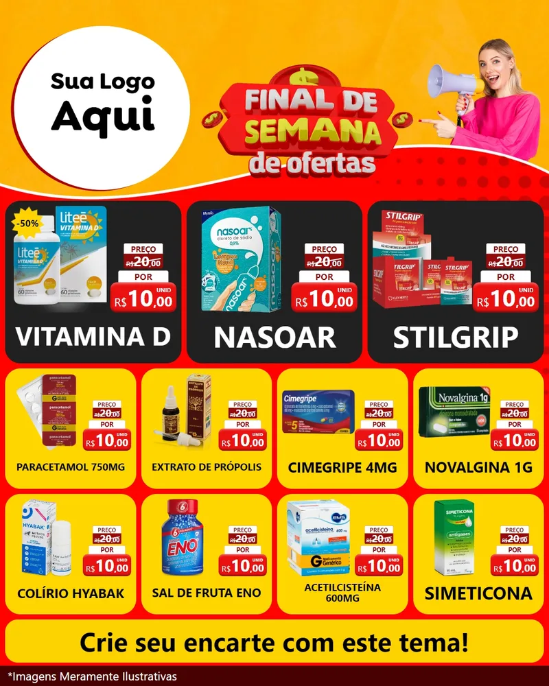 Modelo de Rede Social para Feed Instagram com o tema Final de Semana de Ofertas para Farmácia