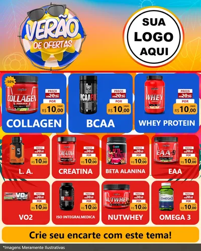 Modelo de Rede Social para Feed Instagram com o tema Verão de Ofertas para Suplementos alimentares
