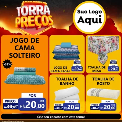 Modelo de Rede Social para Feed Facebook com o tema Torra Preços para Cama, Mesa e Banho