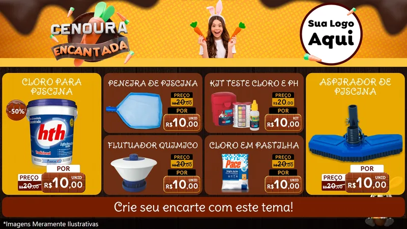 Modelo de TV para TV Horizontal com o tema Cenoura Encantada - Páscoa para Produtos para Piscina