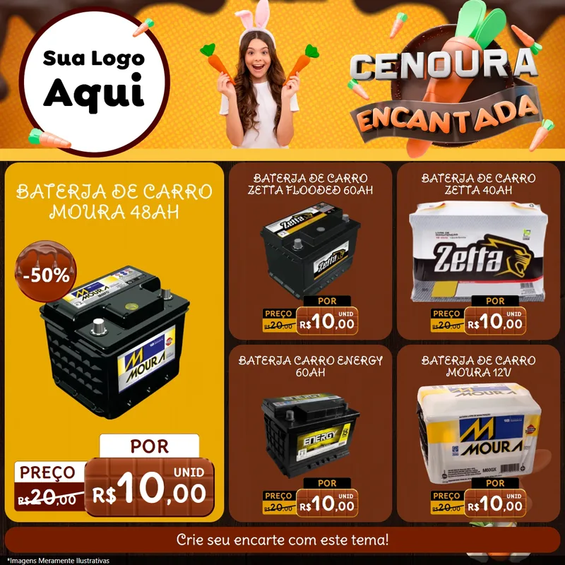 Modelo de Rede Social para Feed Facebook com o tema Cenoura Encantada - Páscoa para Baterias Elétricas