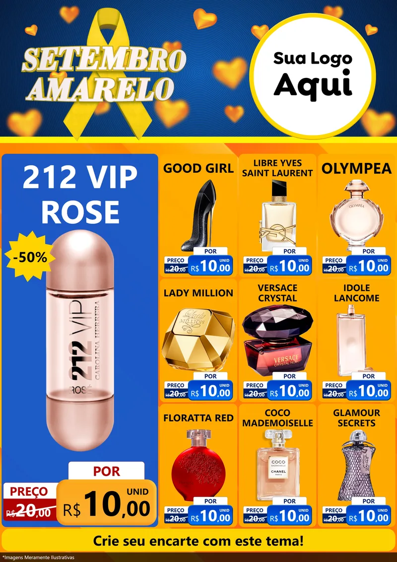 Modelo de Encarte para Encarte A4 Vertical com o tema Setembro Amarelo para Perfumes