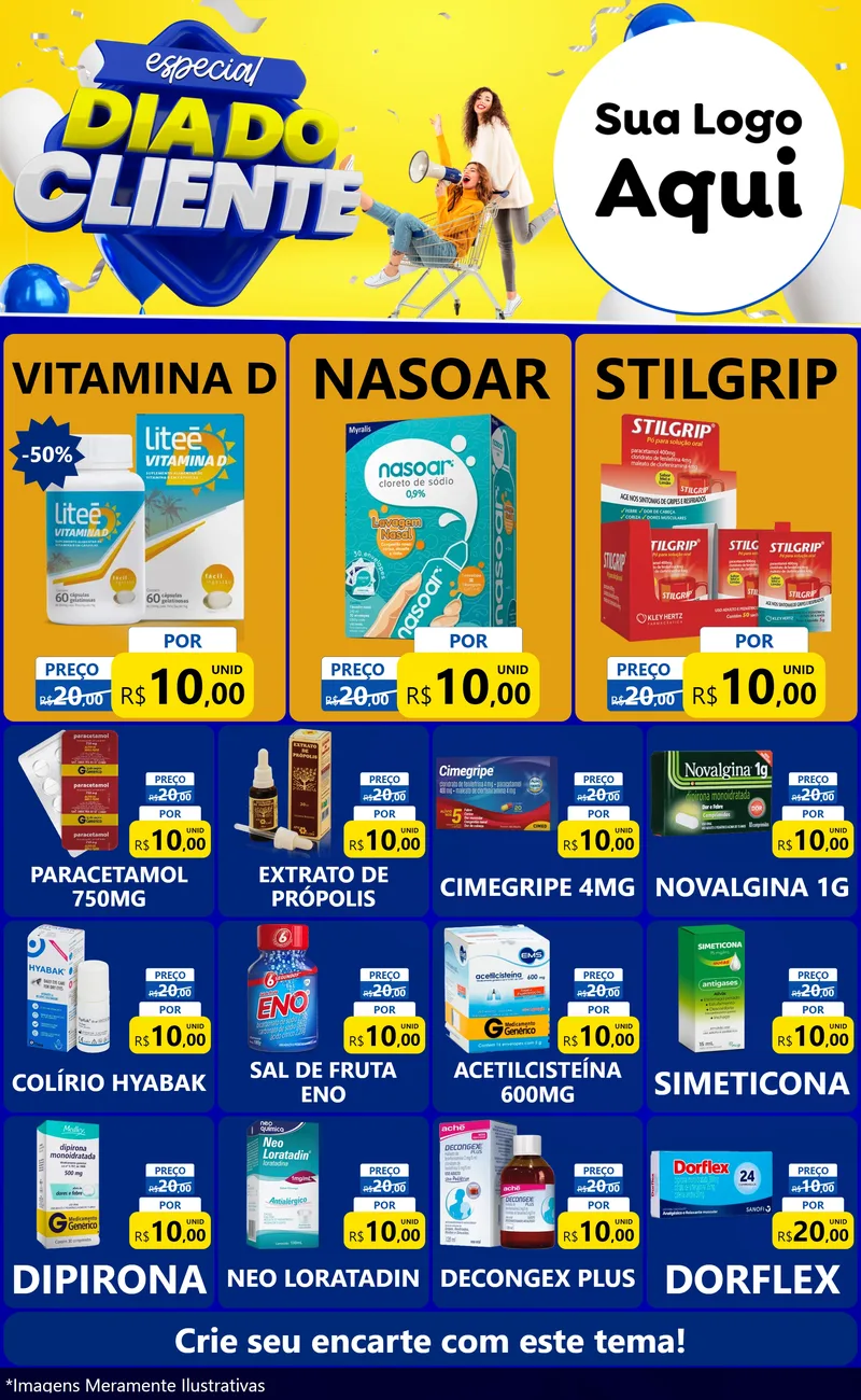 Modelo de Encarte para Encarte Grande com o tema Especial Dia do Cliente para Farmácia