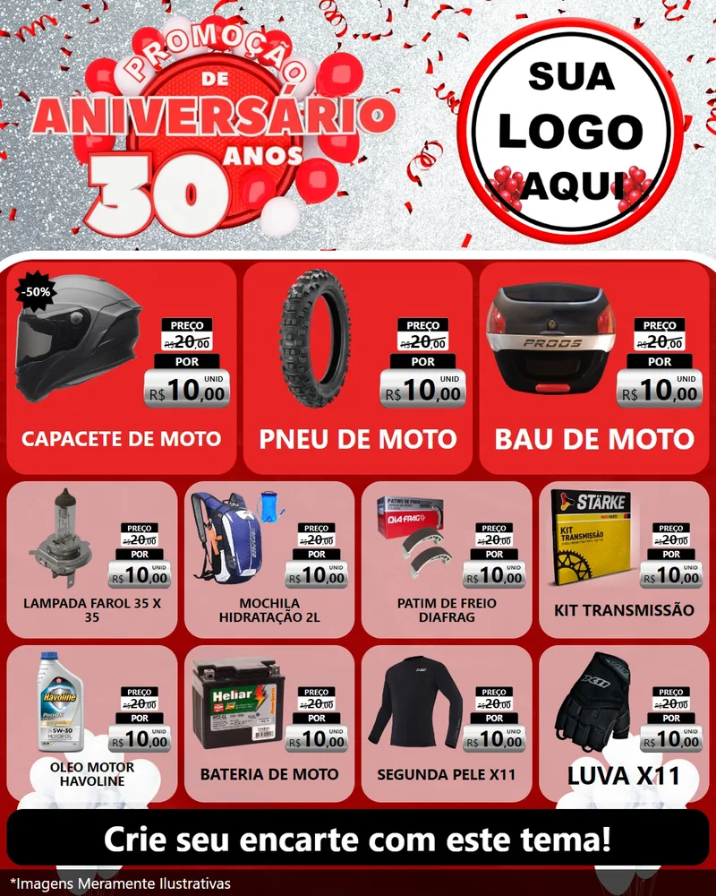 Modelo de Rede Social para Feed Instagram com o tema Promoção de Aniversário - 30 Anos para Moto peças