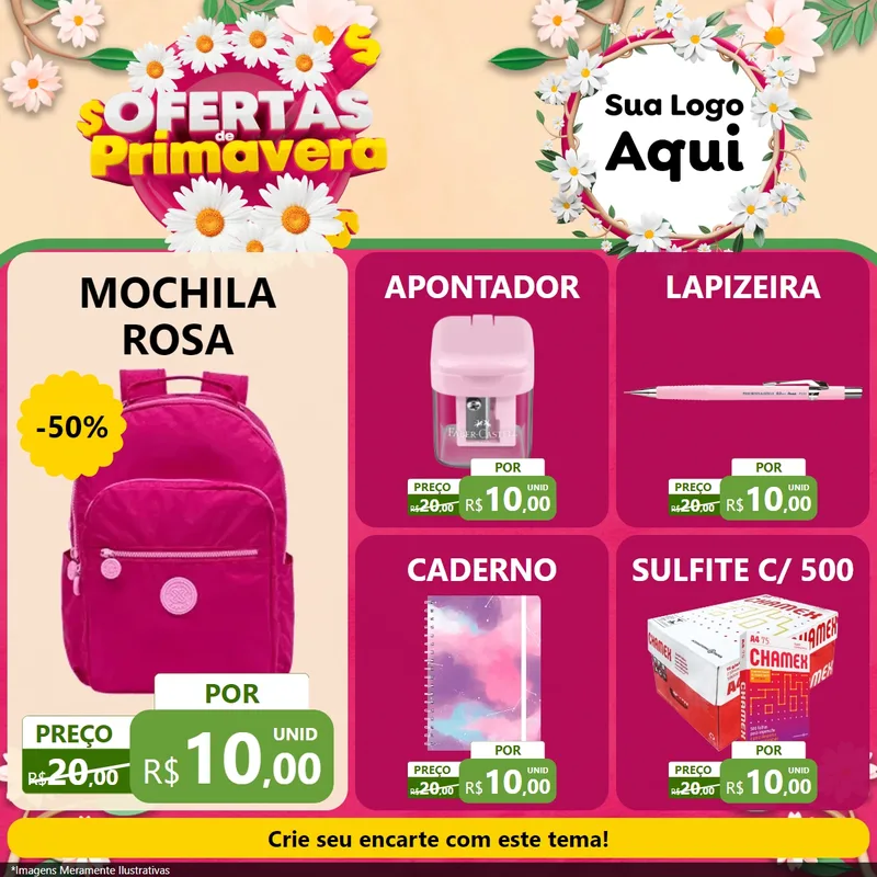 Modelo de Rede Social para Feed Facebook com o tema Ofertas de Primavera para Papelaria