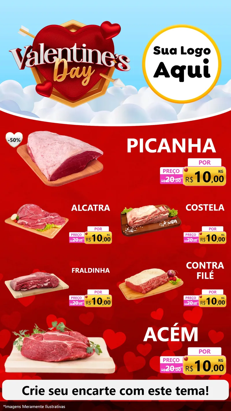 Modelo de TV para TV Vertical com o tema Valentine's Day para Açougue