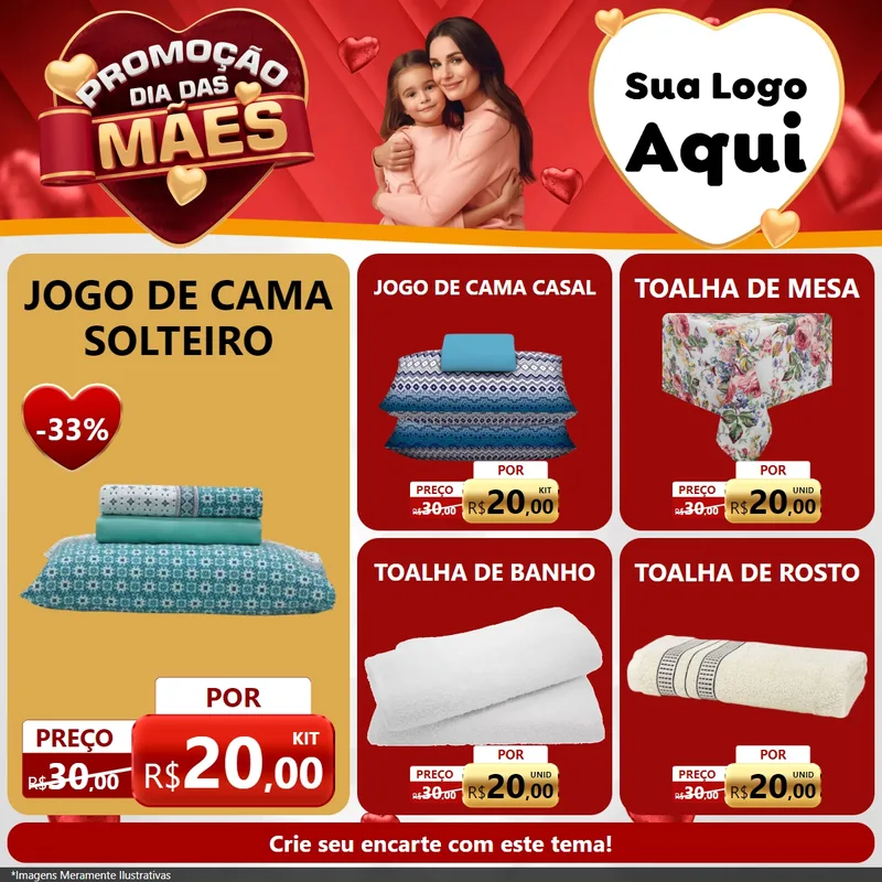 Modelo de Rede Social para Feed Facebook com o tema Promoção Dia das Mães para Cama, Mesa e Banho