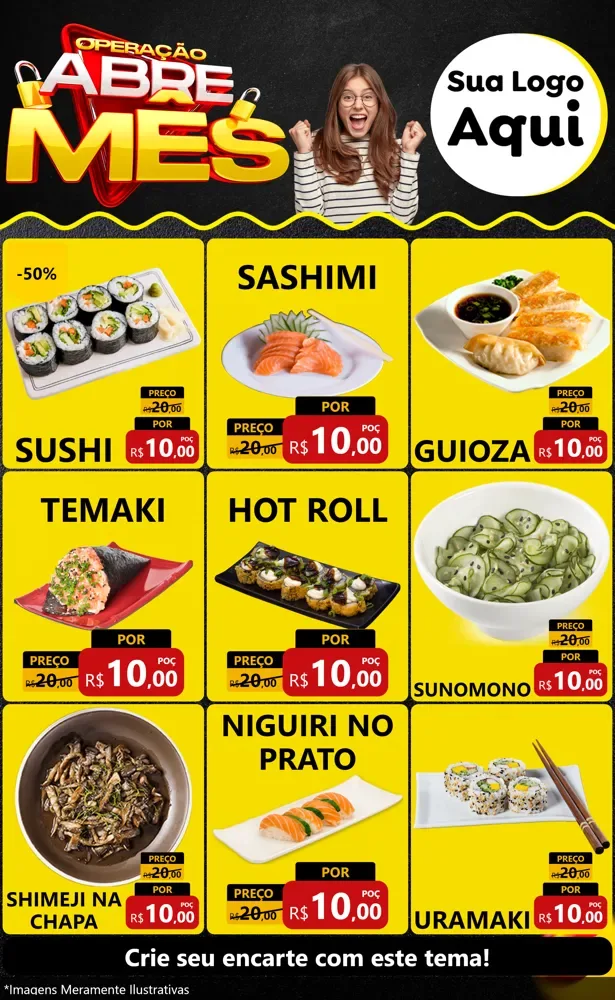 Modelo de Encarte para Encarte Grande com o tema Operação Abre Mês para Comida japonesa